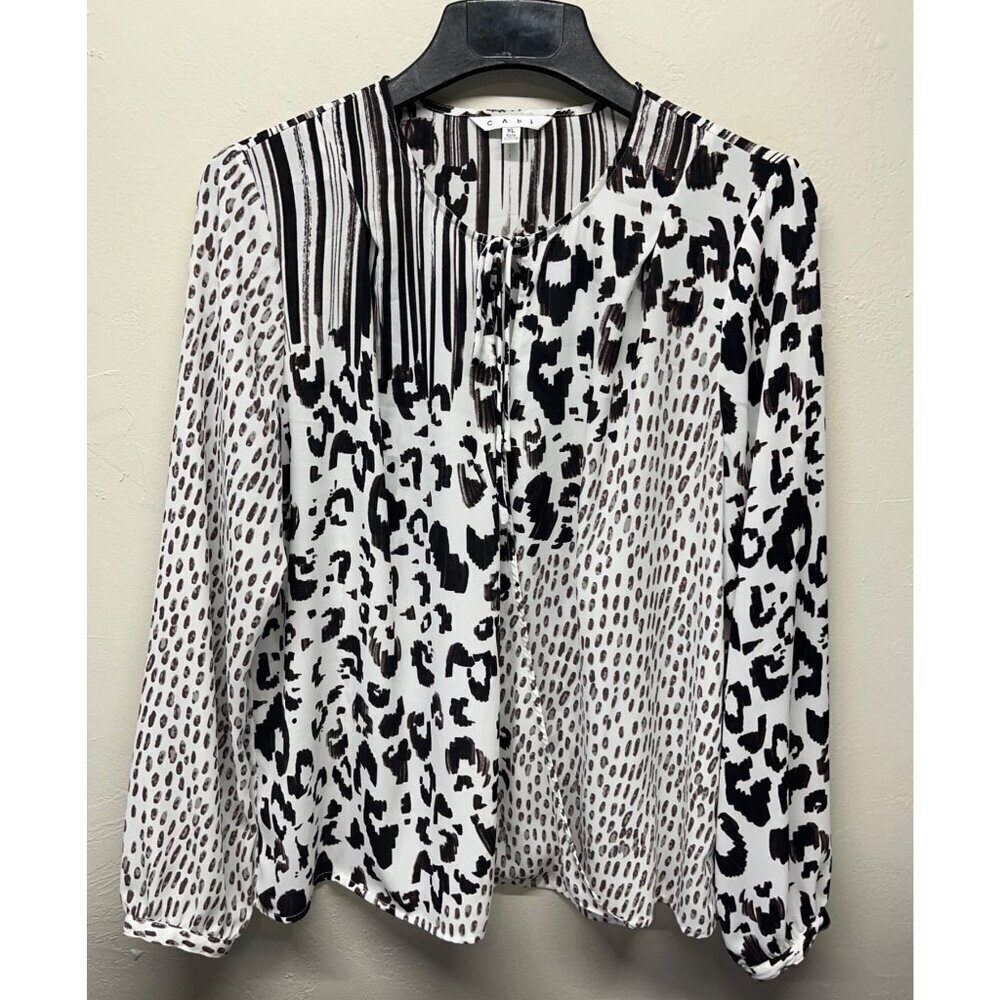 CAbi Black and White Animal Print Blouse